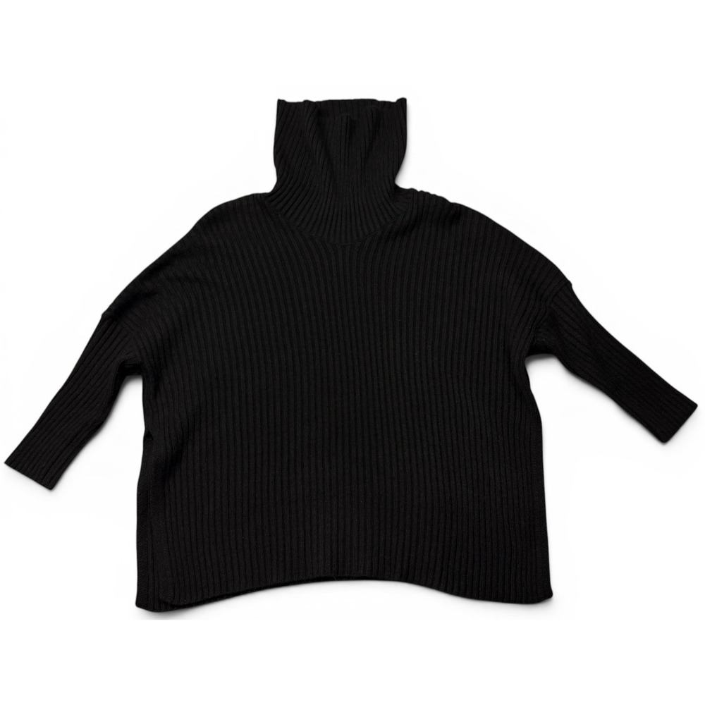 Mersea Ribbed Knit Chunky Dolman Turtleneck Sweater OS Black Acrylic Coastal